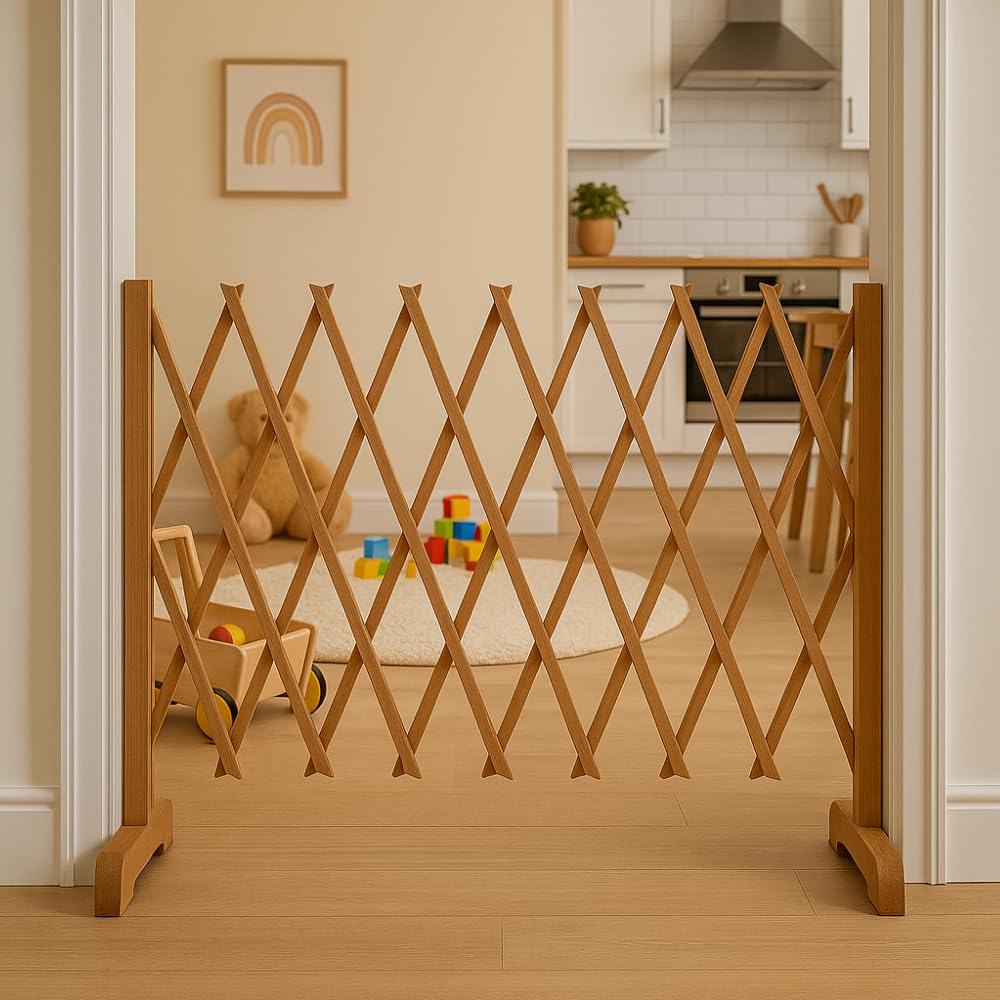 TERRE JARDIN - Barrière de Sécurité Extensible, de 30 à 140 x 90 cm - Barriere de Securite, Chien sans Perçage en Bois - Barrière Protection Extensible, Rétractable, Animaux