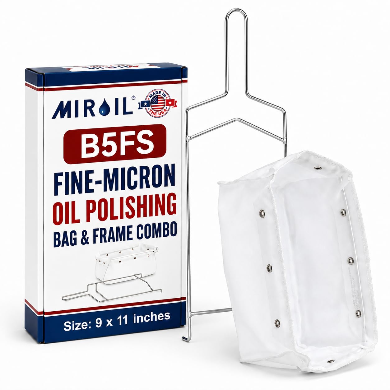 MirOil B5FS - Bolsa de filtro de aceite para freidora y marco, aceite de cocina caliente y frío para filtración de aceite para freidoras, cabe en la parte superior de la olla de filtro de aceite de la