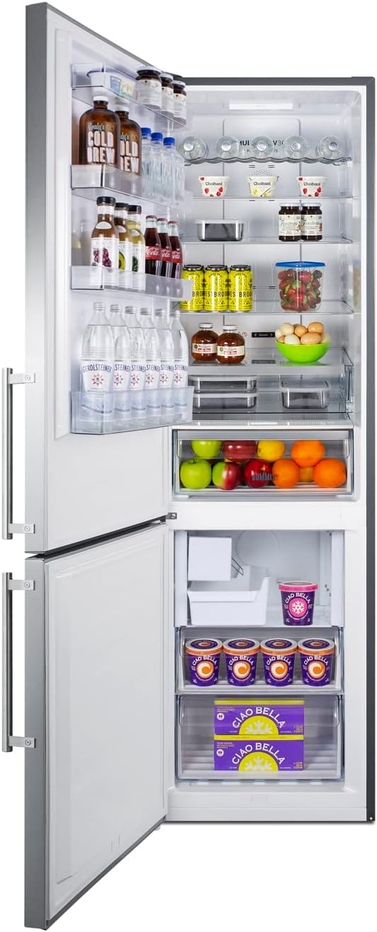 Summit 24" Refrigerator, 11.7 cu.ft Capacity Refrigerator - Freezer, Bottom Freezer, Ice Maker, Counter Depth, Stainless Steel - FFBF181ES2IMLHD (Left Handed Door Swing)