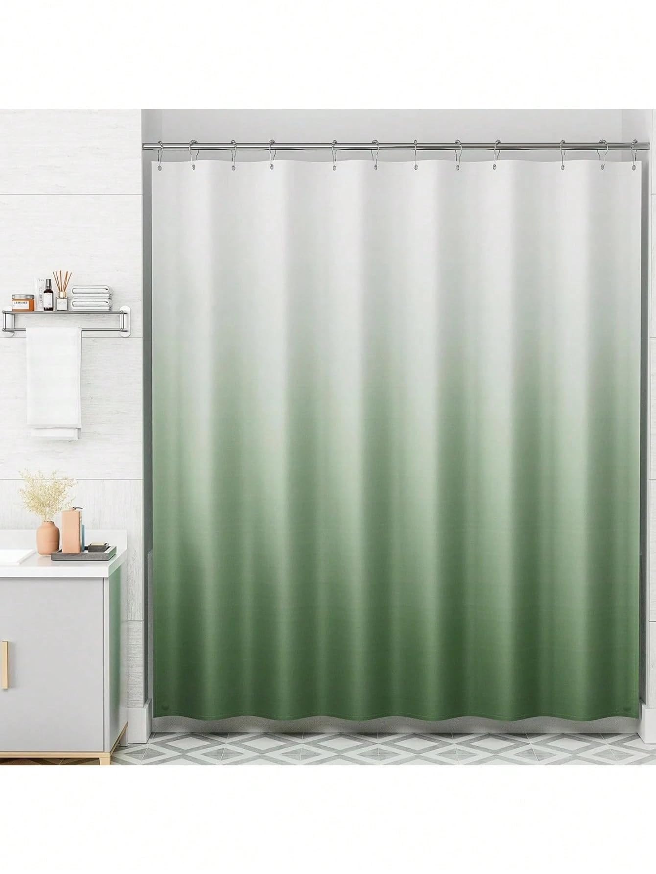awitufhgp Ombre Green Shower Curtain With Hooks, Washable Shower Curtain, Rustic Farmhouse Bathroom Shower Curtain Bathroom Decor(145x220cm/57x87in(WxH))