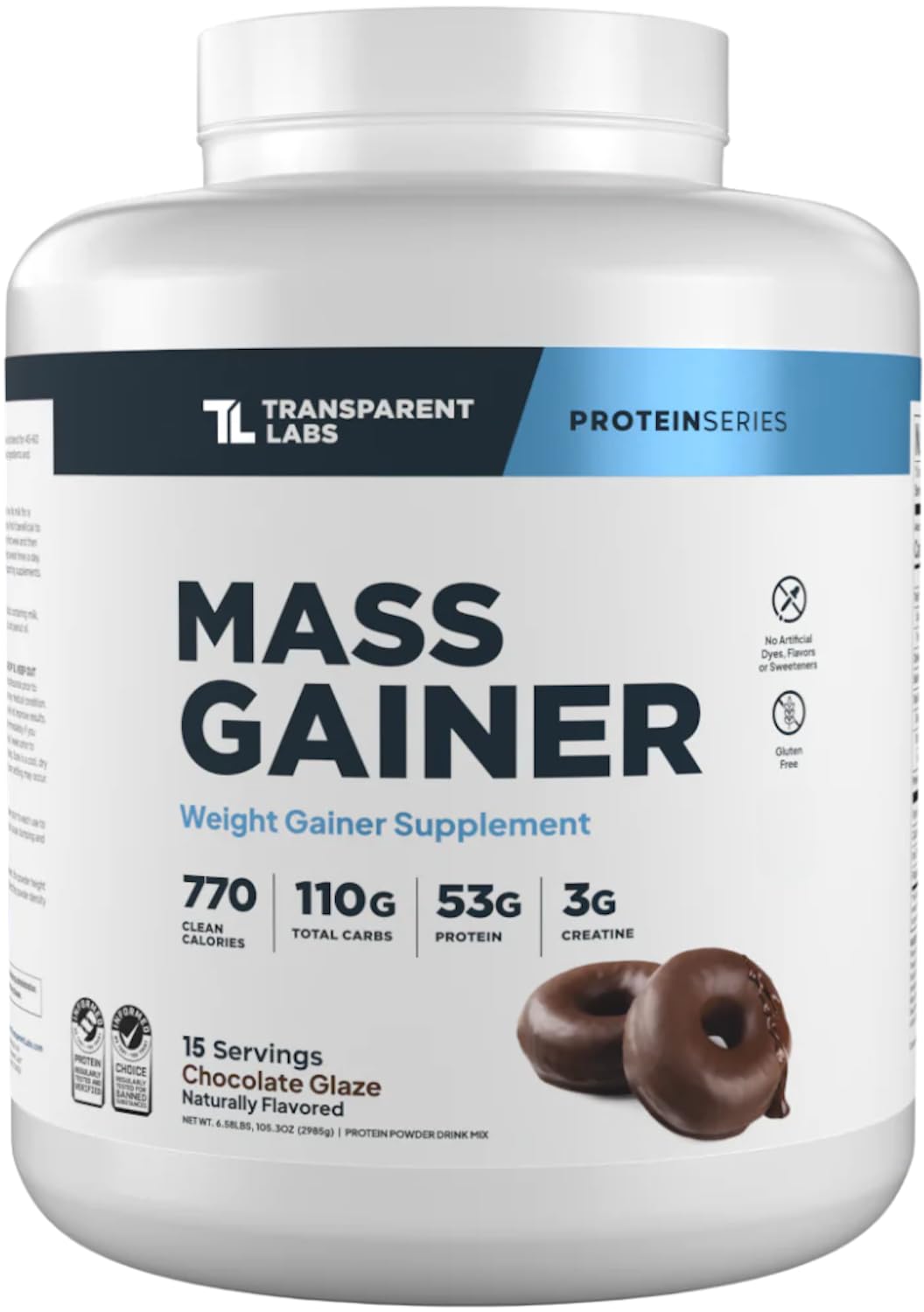 Transparent Labs Mass Gainer Protein Powder - Naturally Flavored Grass-Fed Whey w/ 53g Protein, 110g Carbs, High-Calorie Powder for Muscle Gain & Recovery, 3g C