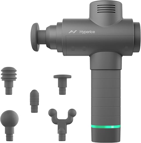 Hyperice Hypervolt 2 Grey - Con tecnología Quiet Glide, pistola de masaje de percusión de mano | 3 velocidades, 5 cabezales intercambiables | Ayuda