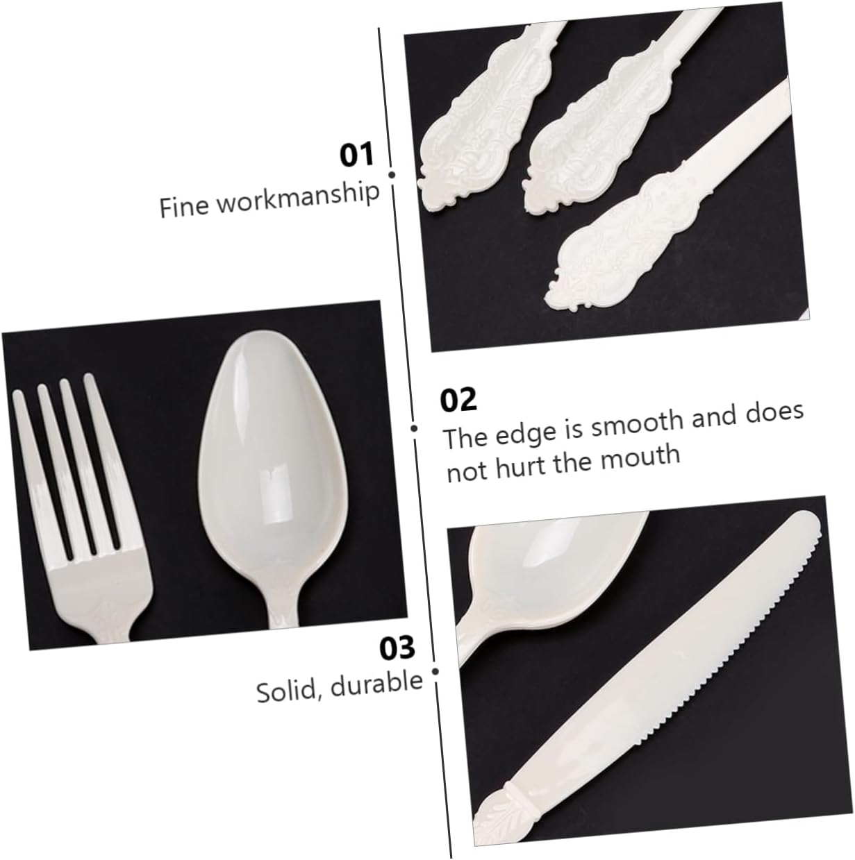 Ipetboom 12pcs Elegant Heavy Duty Disposable Cutlery Knives Forks Spoons Plastic Utensils for Parties Weddings and Special Events White