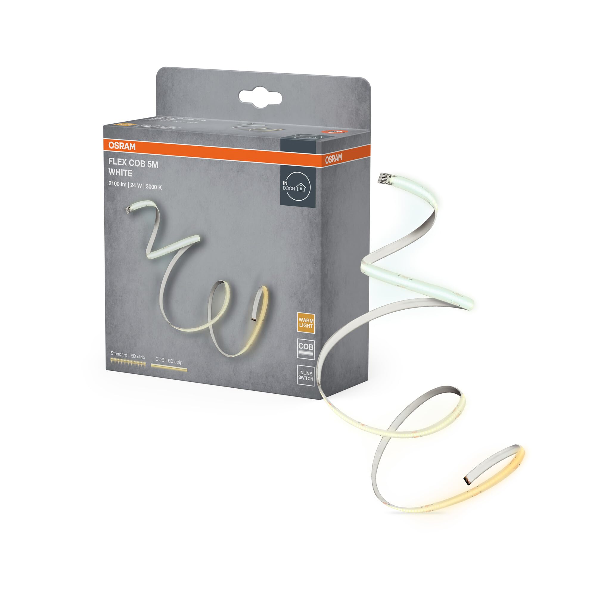 OSRAM Tira LED FLEX COB 5M, amarillo, 22W, 1750lm | Flex COB, Ambient Mood Light, Amarillo, 30000 h, Paquete de 1