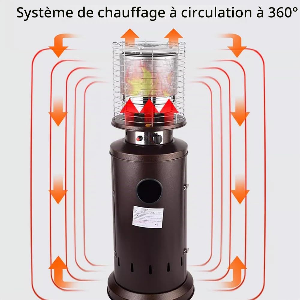 Chauffage à gaz extérieur avec,Double Couche en Acier Inoxydable,Dispositif Anti-basculement,avec des roulettes et Une Table Ronde,Triple système de sécurité,pour Grandes terrasses, Jardins