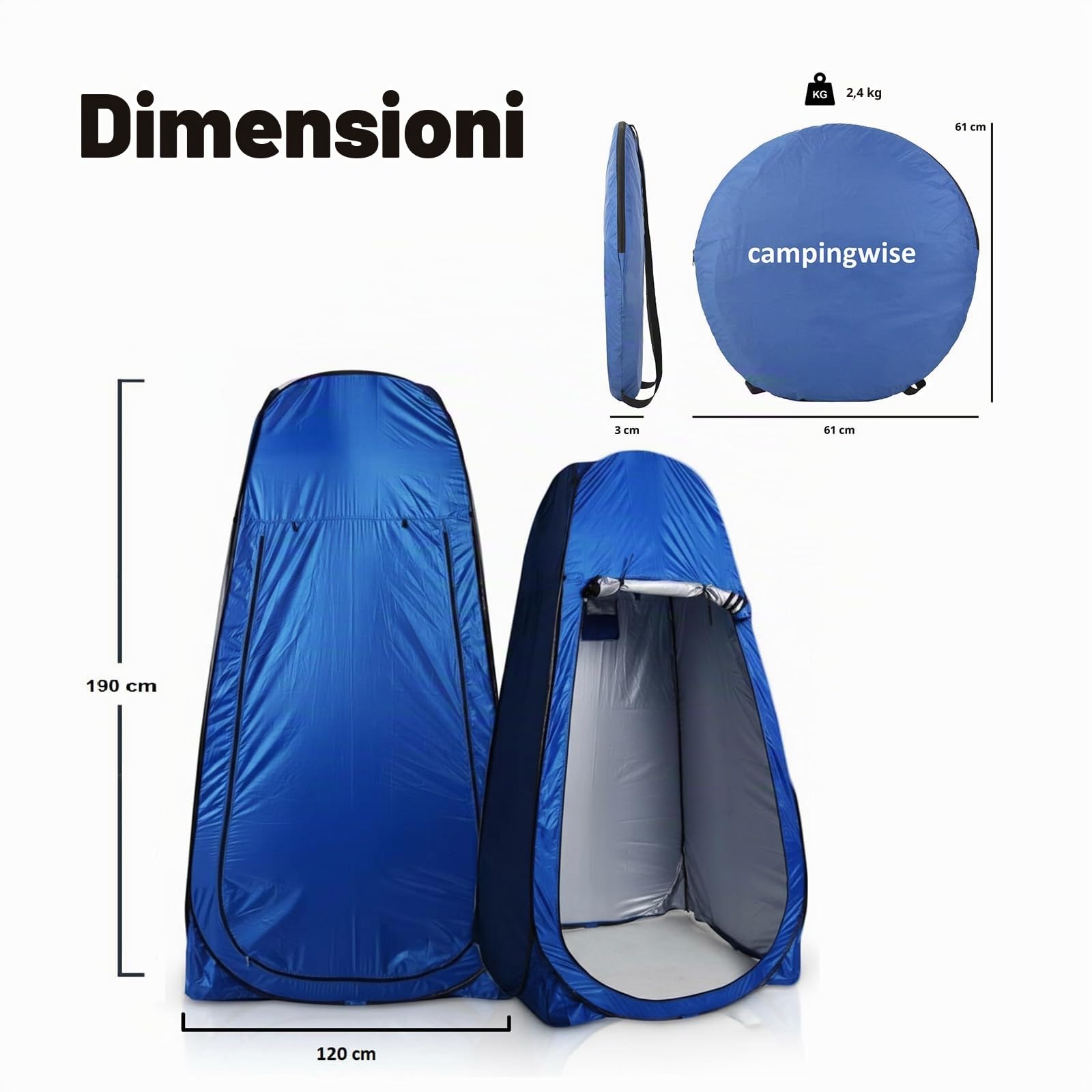 Tenda Doccia Pop Up – Tenda WC da Campeggio con Borsa per il Trasporto – Leggera e Portatile – Incluse 4 Picchetti, 4 Corde di Fissaggio – 190x120 cm – Campeggio, Spiaggia ed Esterni