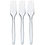 Prestee 100 Count Plastic Forks - Heavy Duty Forks Disposable for Parties, Events, and Catering - Crystal Clear Silverware and Durable Plastic Utensils Flatware Set for Weddings and Celebrations