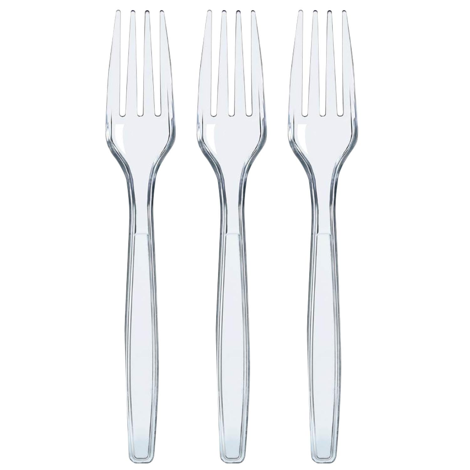 100 Clear Plastic Forks | Heavy Duty Plastic Silverware Forks | Fancy Plastic Cutlery | Elegant Disposable Forks Pack | Bulk Disposable Flatware | Plastic Utensils Set | Disposable Silverware Cutlery