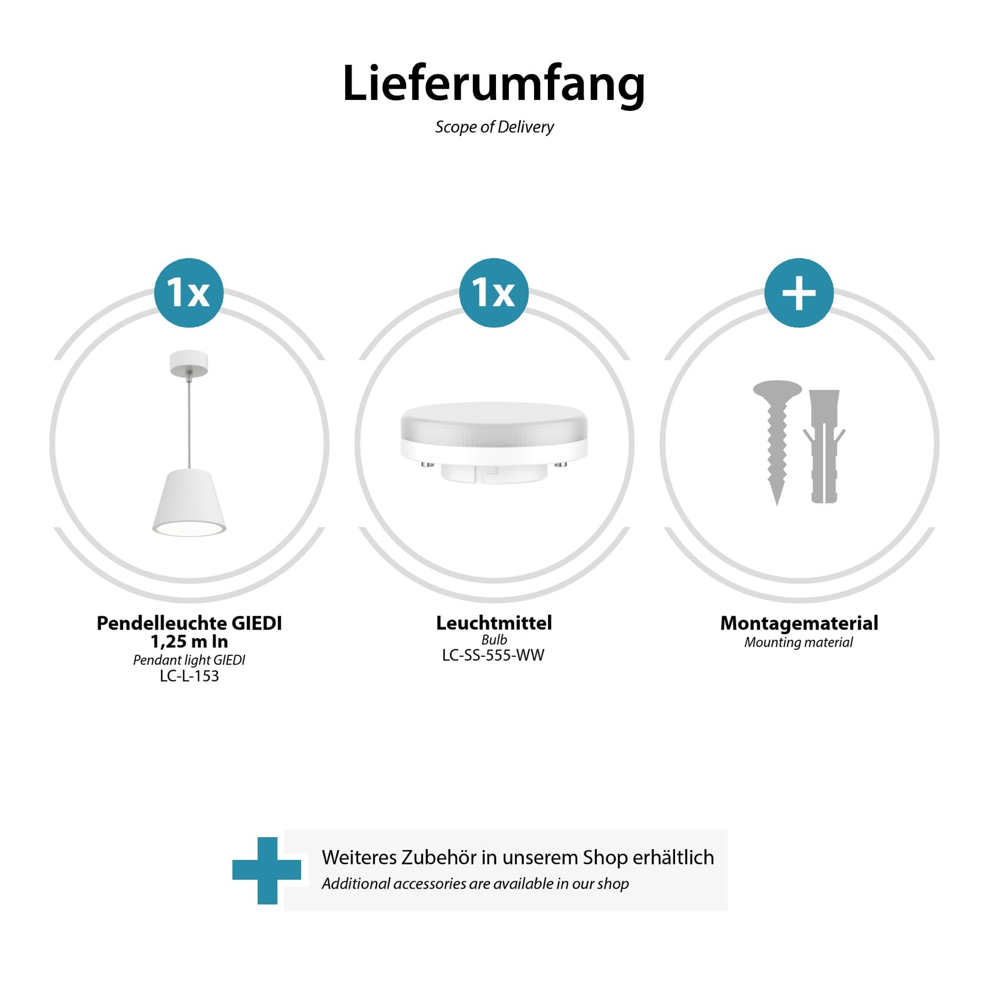 ledscom.de Gips Pendelleuchte Hängelampe GIEDI DIY, inkl. GX53 Lampe 509lm, warmweiß