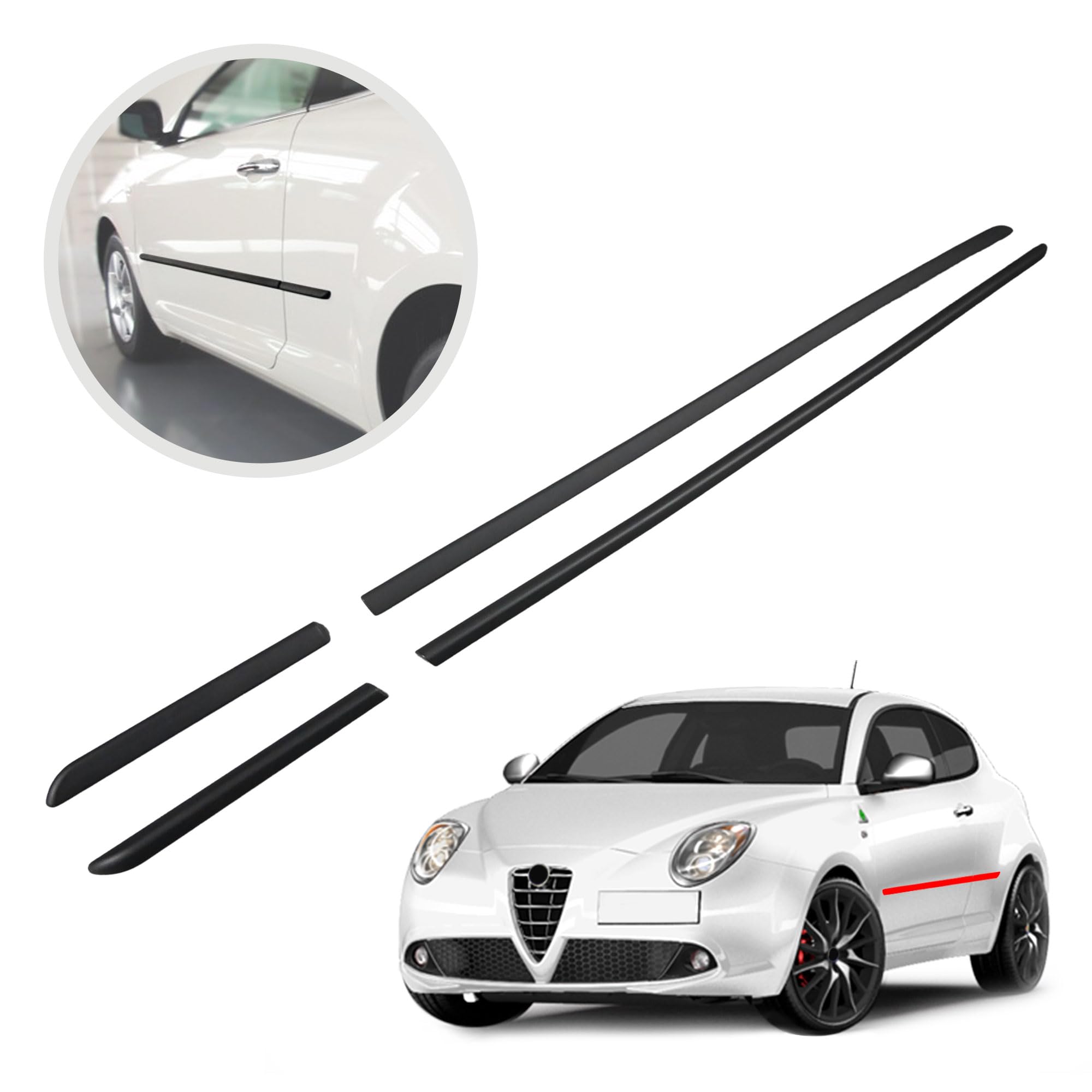 CHROMEMASTER | Modanature Laterali | Compatibile con Alfa Romeo Mito Hatchback 2008-2019 | Plastica Le Modanature Laterali Proteggono la Vernice Della Portiera Dell'auto da Graffi e Danni