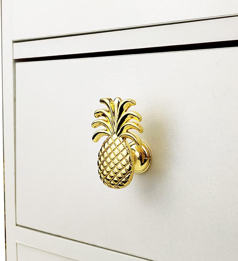 10pcs Pineapple Cabinet Knobs Tropical Drawer Knobs and Pulls Set Single Hole Dresser Knobs Wardrobe Pulls Cupboard Handles Zinc Alloy Door Knobs for Kitchen Bathroom Home Vanity Gold