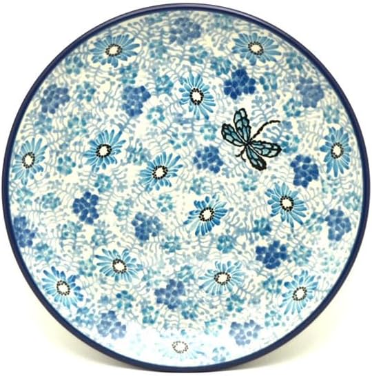 Polish Pottery Plate - Salad/Dessert (7 3/4") - Misty Dragonfly