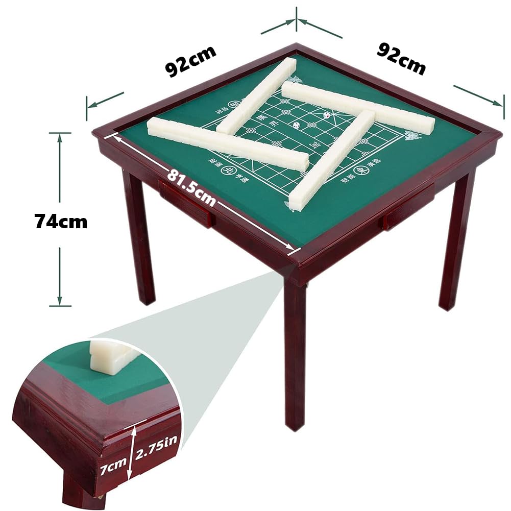 Tavolo Mahjong Pieghevole, Piattaforma di Gioco Mahjong in Legno, Tavolo da Gioco Domino A Pieghe Multifunzionale con Portabicchieri E Mini Cassetti,with Lid