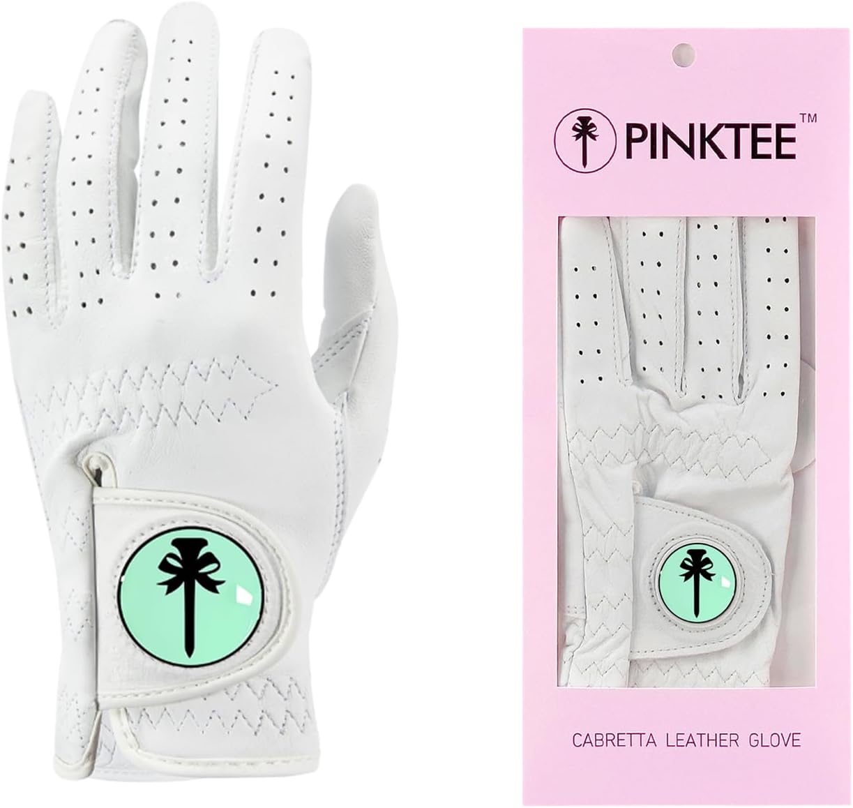PINKTEE Cabretta Leather Golf Gloves Women Left Hand, Women's Golf Gloves with Ball Marker, Non-Slip Grip & All Weather Comfort