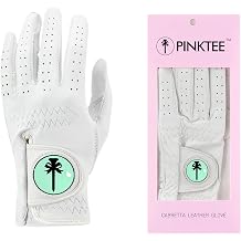 PINKTEE Cabretta Leather Golf Gloves Women Left Hand, Women's Golf Gloves with Ball Marker, Non-Slip Grip & All Weather Comfort
