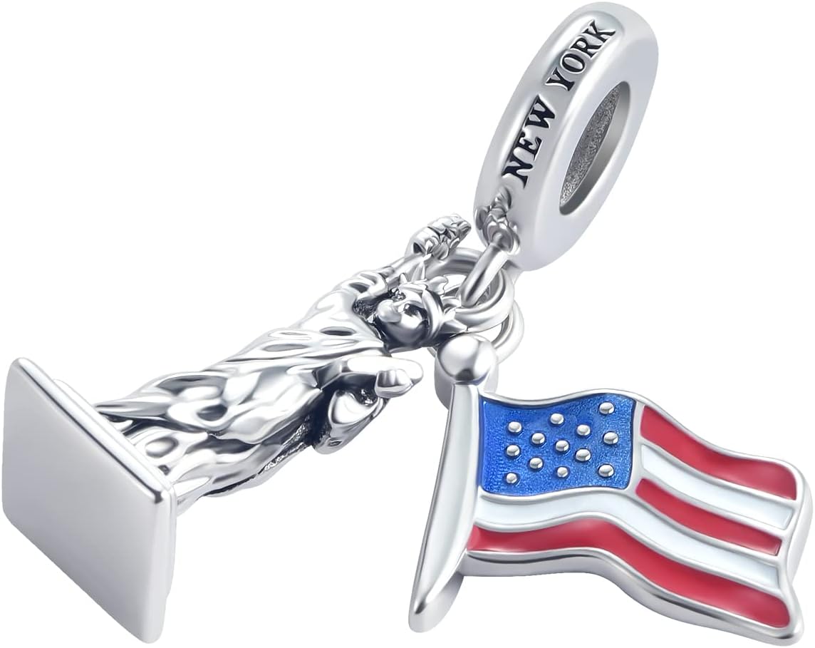 Vacation Travel American Flag Charm fit Pandora Bracelet York City Statue of Liberty Dangle Bead for Women - Image 2