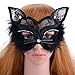 Venetian Masquerade Mask Women's Sexy Black Glitter Fancy Cat Lace Eye Mask (Black Cat Mask)