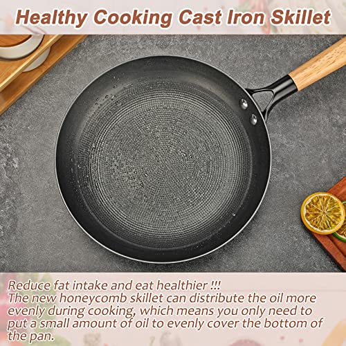 Kway Cast Iron Skillets, Cast Iron Pan, 10 Inch Frying Pans Nonstick, Less Fat Cooking Pan - Resistant Hot Wooden Handle - Easy To Clean Handy Fry Pan - Camping Indoor And Outdoor Cooking (10 Inch) #TOP2