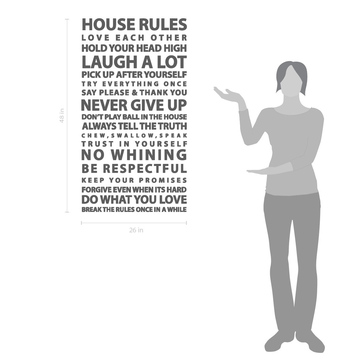 House Rules Quote Wall Decal - Large Family Art Vinyl Sticker For Home Decor, 48x26 Inches, White, Removable - View #8