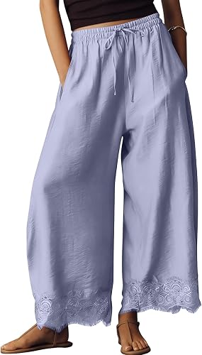 Palazzo Pants for Women Linen Wide Leg High Waisted Gaucho C