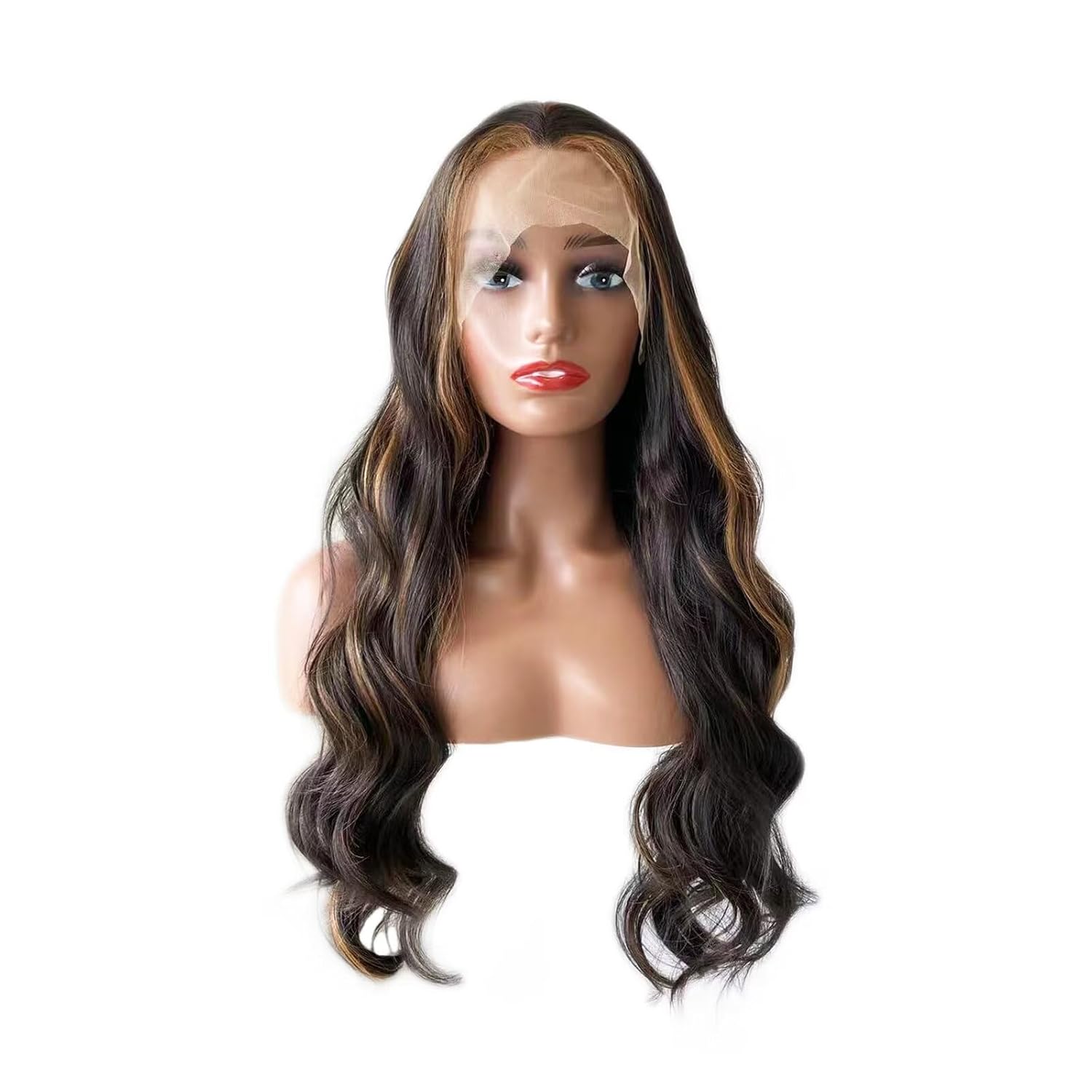 RONGDUOYI RDY Long Hair Highlight Orange Blonde Body Wave Synthetic Lace Front Wig 150% Density Free Part 13×4 Lace Part Heat Resistant Glueless Mixcolor Wigs for Women Girls Daily Makeup Use 20 Inch