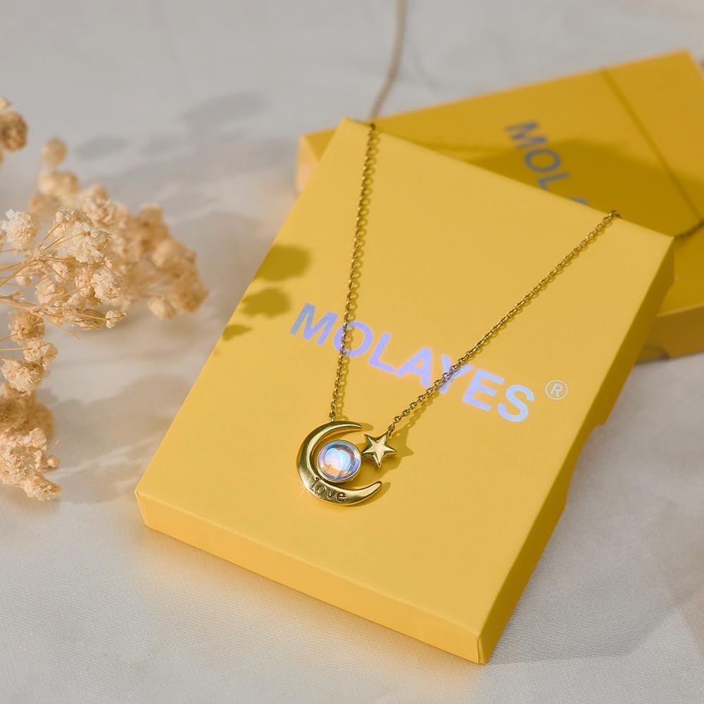 Easter Gifts for Women Moonstone Necklace, Vintage Gold Plated Sterling Silver Moonstone Pendant Necklace, New Beginnings Inspirational Jewelry, Hypoallergenic & No Tarnish