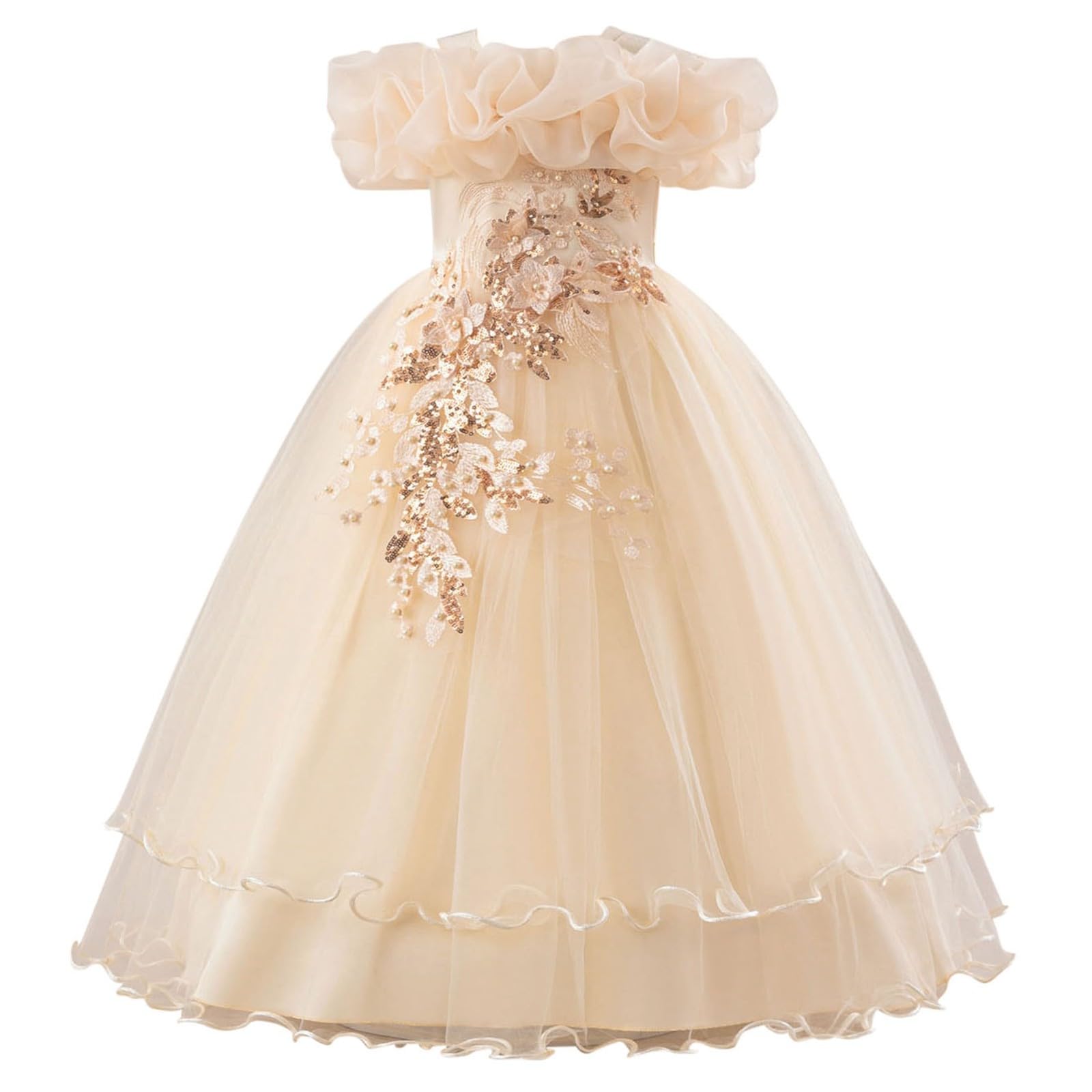 Elegante abito da bambina per matrimoni, feste, con design a spalle scoperte, gonna tutù con ampio orlo per bambini dai 7 ai 12 anni, perfetto per il tempo libero, le feste all'aperto e la vita