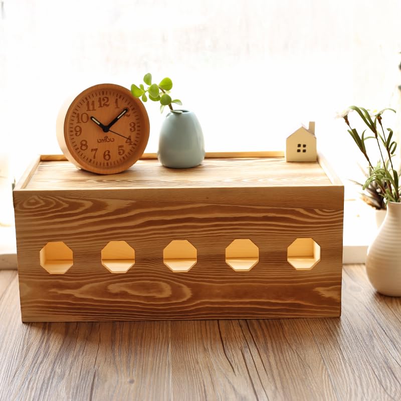Cajas de gestión de cables Caja de conexiones de madera maciza, caja de almacenamiento de cables enchufable simple retro, caja de tablero enchufable, caja de cable de alimentación Caja Organizadora Ca