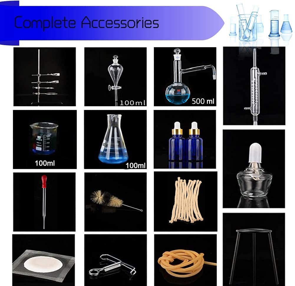 HUILE Kit de destilación 500 ml, Kit de destilación fraccional de destilador de Aceite, aparatos de destilación de Vidrio, Equipo de destilación al vacío, Kit de cristalería de Laboratorio de química