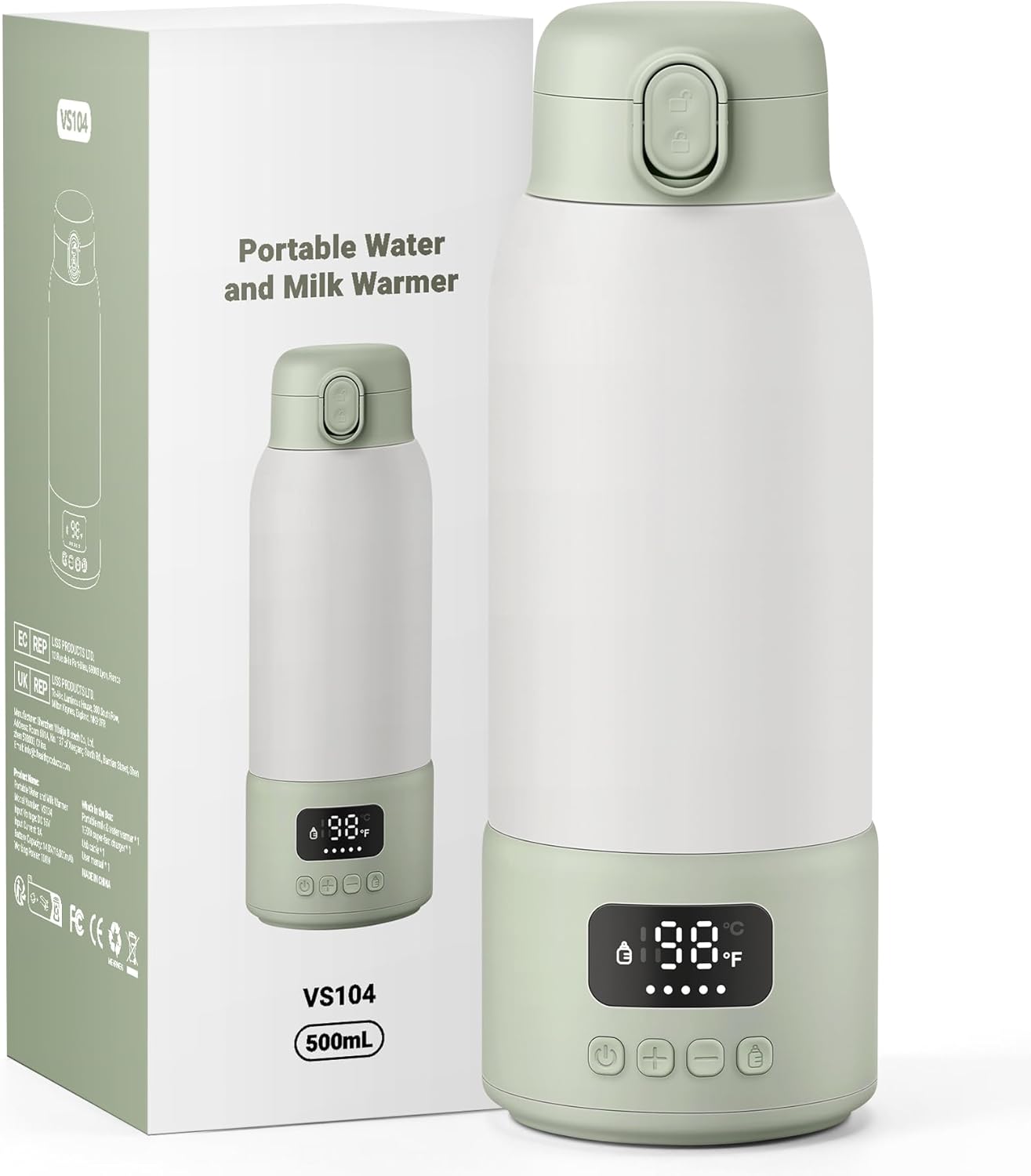 Portable Bottle Warmer for Travel - Baby Bottle Warmer for Breast Milk & Water, Milk Warmer with Fast Heating, 17 Ounces Large Capacity and Long Battery Life for Car Airplane Outdoor (Green)