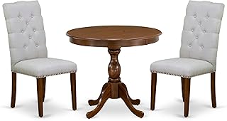 East West Furniture Antique 3-Piece Wood Dining Set in Walnut