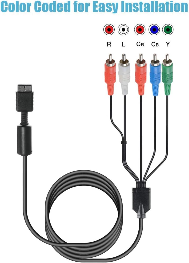 TENINYU Compatible with PS2/PS3/PS3 Slim HDTV-Ready TV HD Component AV Cable 5-Wire 6FT Black : Video Games