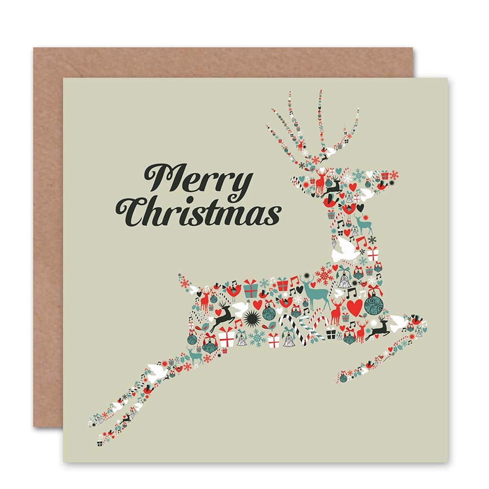 Wee Blue Coo MERRY CHRISTMAS CHRISTMAS DEER DECORATIONS BLANK GREETINGS CARD