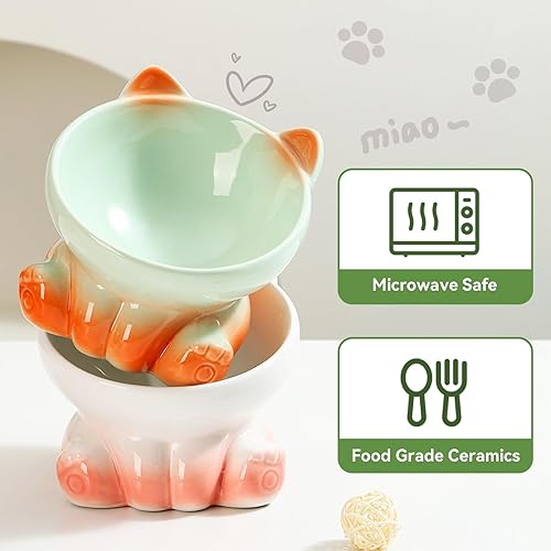 Miniatura 4 de Cuencos elevados para gatos, cuencos elevados para gatos de interior, cuencos inclinados de comida para gatos aptos para bigotes, lindo cuenco de