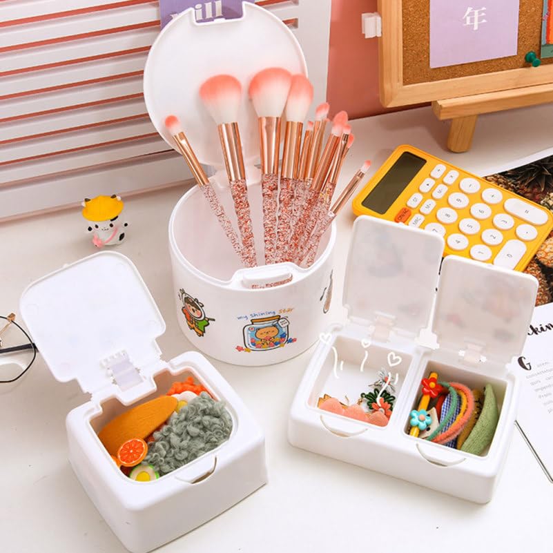Image of Desktop Storage Box Small Jewelry Case with Press Pop-up Lid Student Stationery Organizer and Diy Craft Storage Compact 5.5X3.8X1.2 Inches Plastic Container for Home and Office