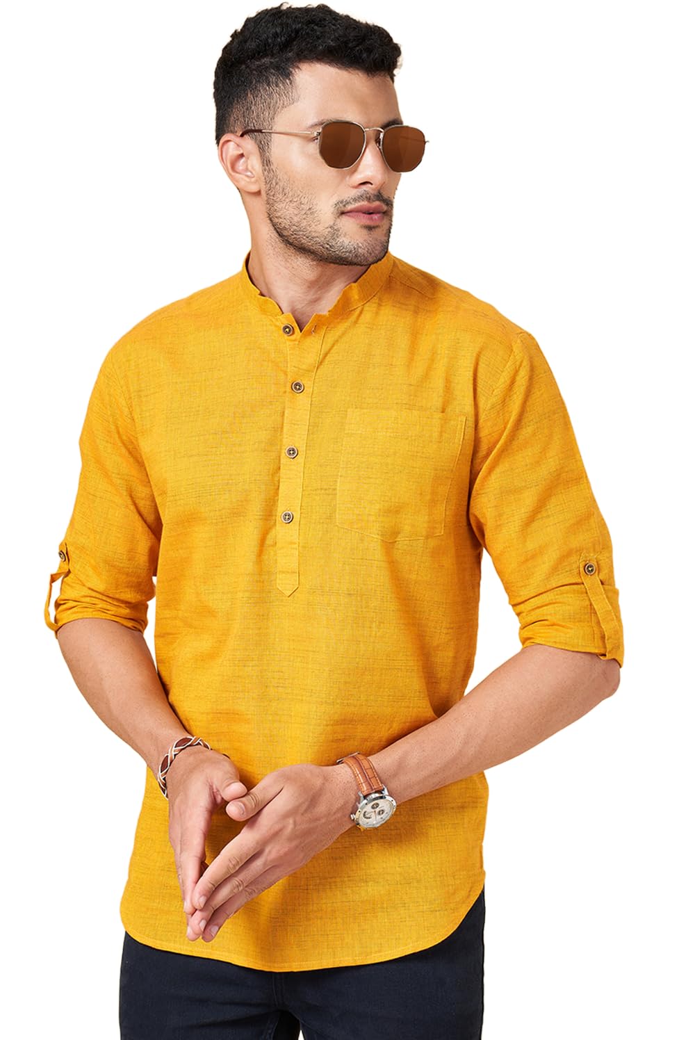 Men's Cotton Solid Regular Short Kurta