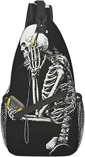 Skull Sling Backpack Crossbody Bag Sling Shoulder Backpack For Men Women Day Of The Dead Sugar Skull Unisex Small Hiking Travel Chest Backpack Leisure Sports Outdoor Running Hiking