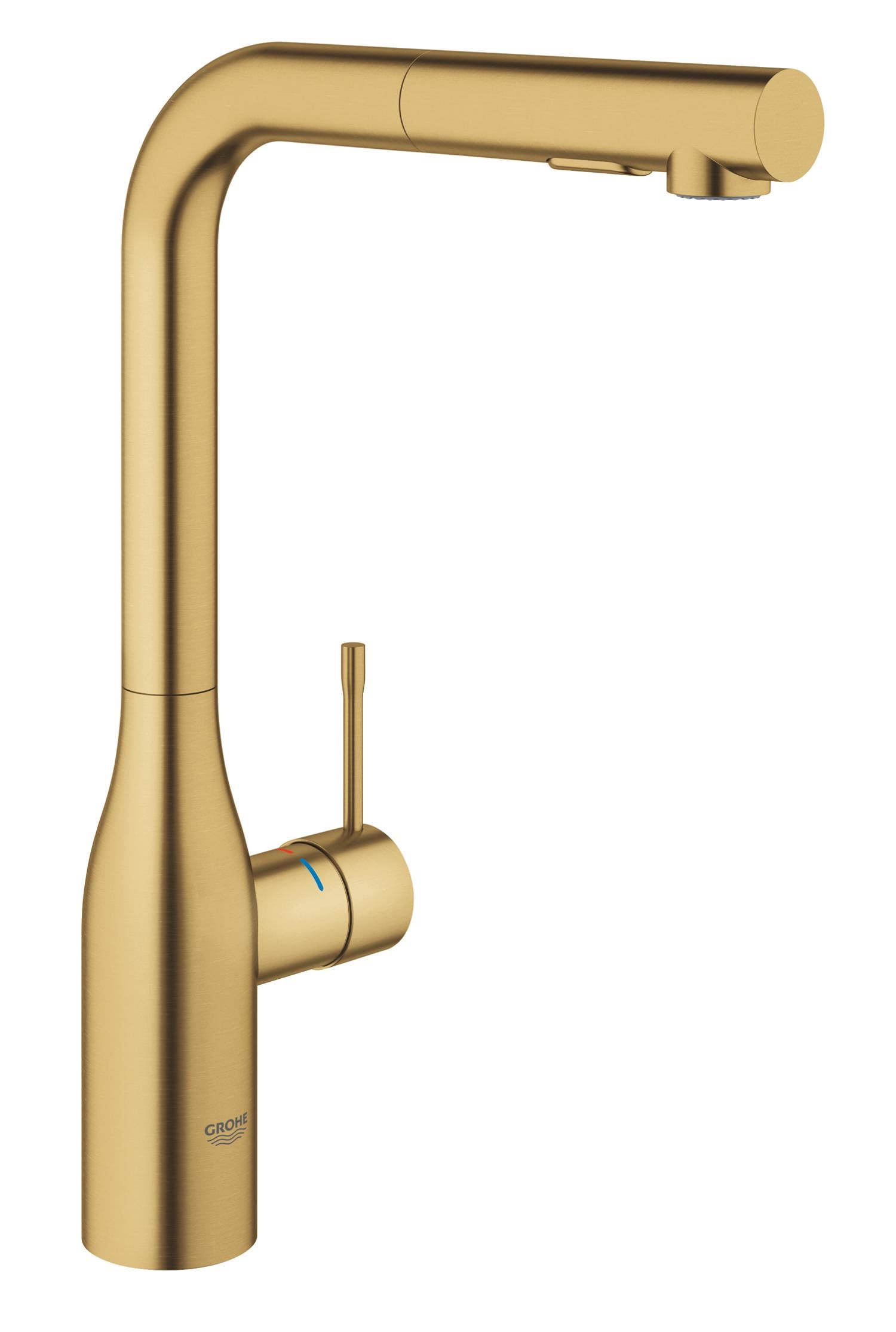 Grohe - Essence New monomando fregadero L-caño ducha dual - Brushed Cool Sunrise