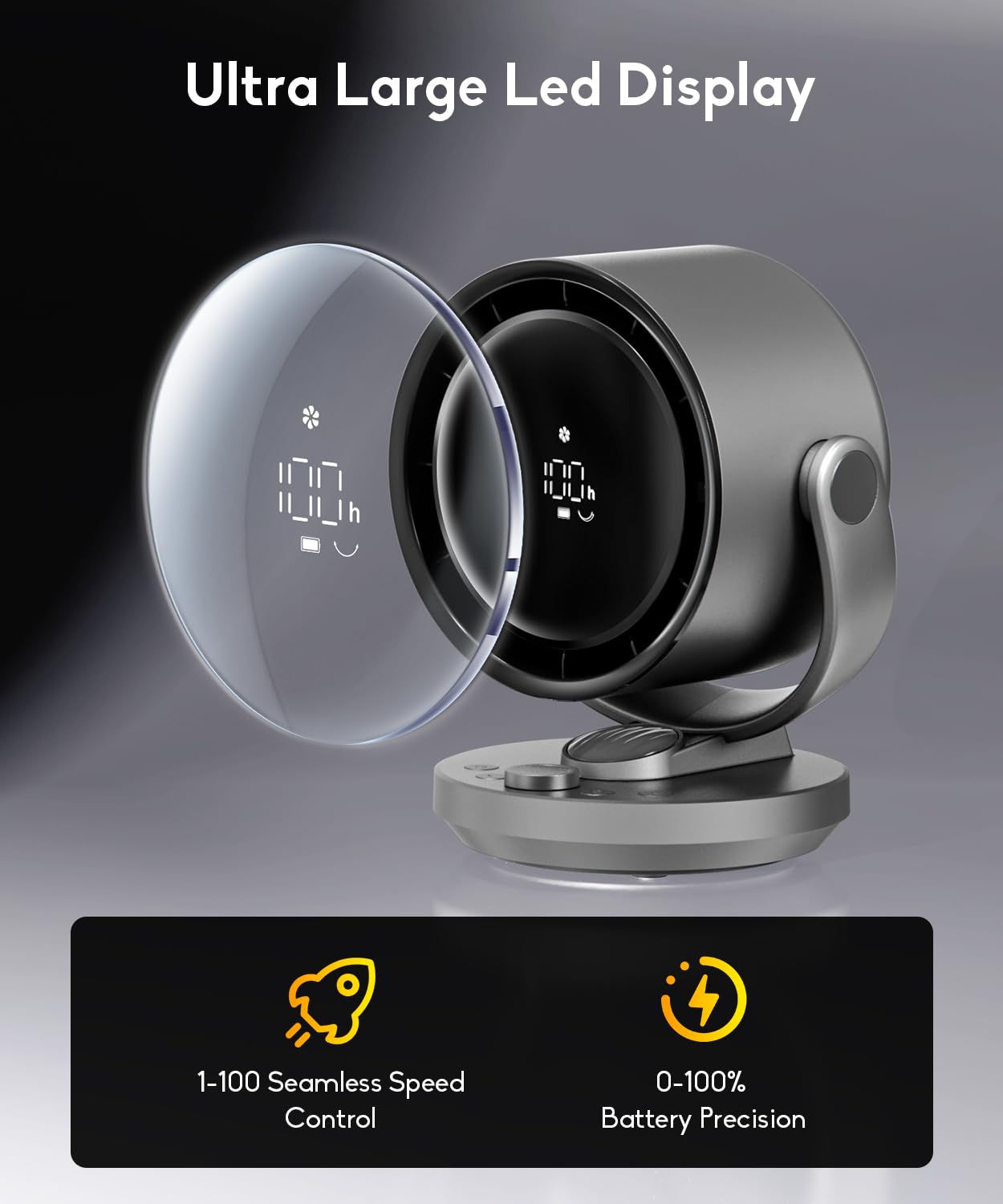let'me Desk Fan, 100-Speed Table Fan with Digital Display, USB Rechargeable Portable Fan with Warm Night Light, 135°Auto Oscillating Fan and 12H Timer, Small Quiet Desk Fan for Bedroom, Home, Office — view 2
