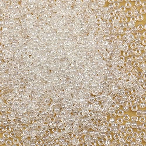 BALABEAD Shiny Transparent Size 3mm 8/0 Seed Beads About 4000pcs /110grams in Box Glass Craft Seed Beads for Jewelry Making (Bright Transparent)