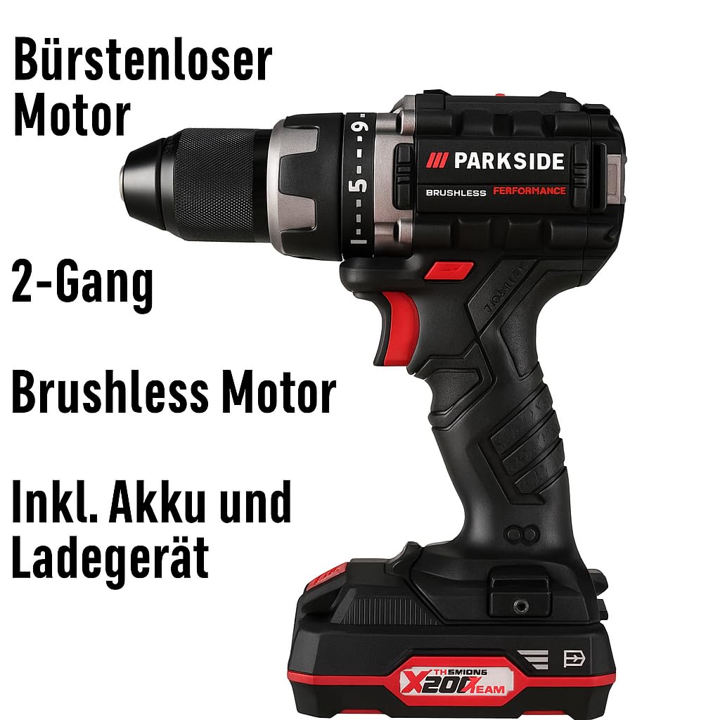 PARKSIDE PERFORMANCE Akku-Bohrschrauber PABSP 20 Li C4, 20V, 60 Nm, 2-Gang, Brushless Motor, inkl. Akku und Ladegerät