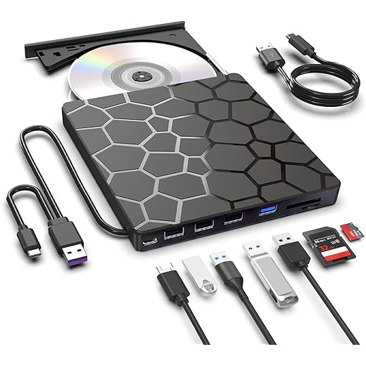 External CD DVD Drive,8 in 1 USB 3.0 and Type-C Disc Reader Writer Burner Player,Slim and Portable CD DVD +/-RW Optical Drive for PC Laptop Desktop MacBook Mac Windows Linux OS Apple (8 in 1)