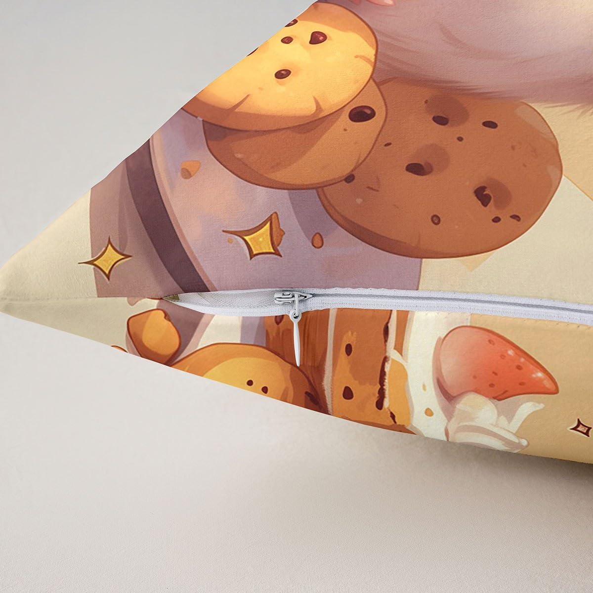 Set of 4 Kids Cute Hamster Throw Pillow Covers 18x18 Inch Kawaii Hamster Pillow Covers Cookies Food Cushion Covers Cartoon Pet Animal Decorative Pillow Covers For Kids Boys Girls,Brown Bedroom Decor