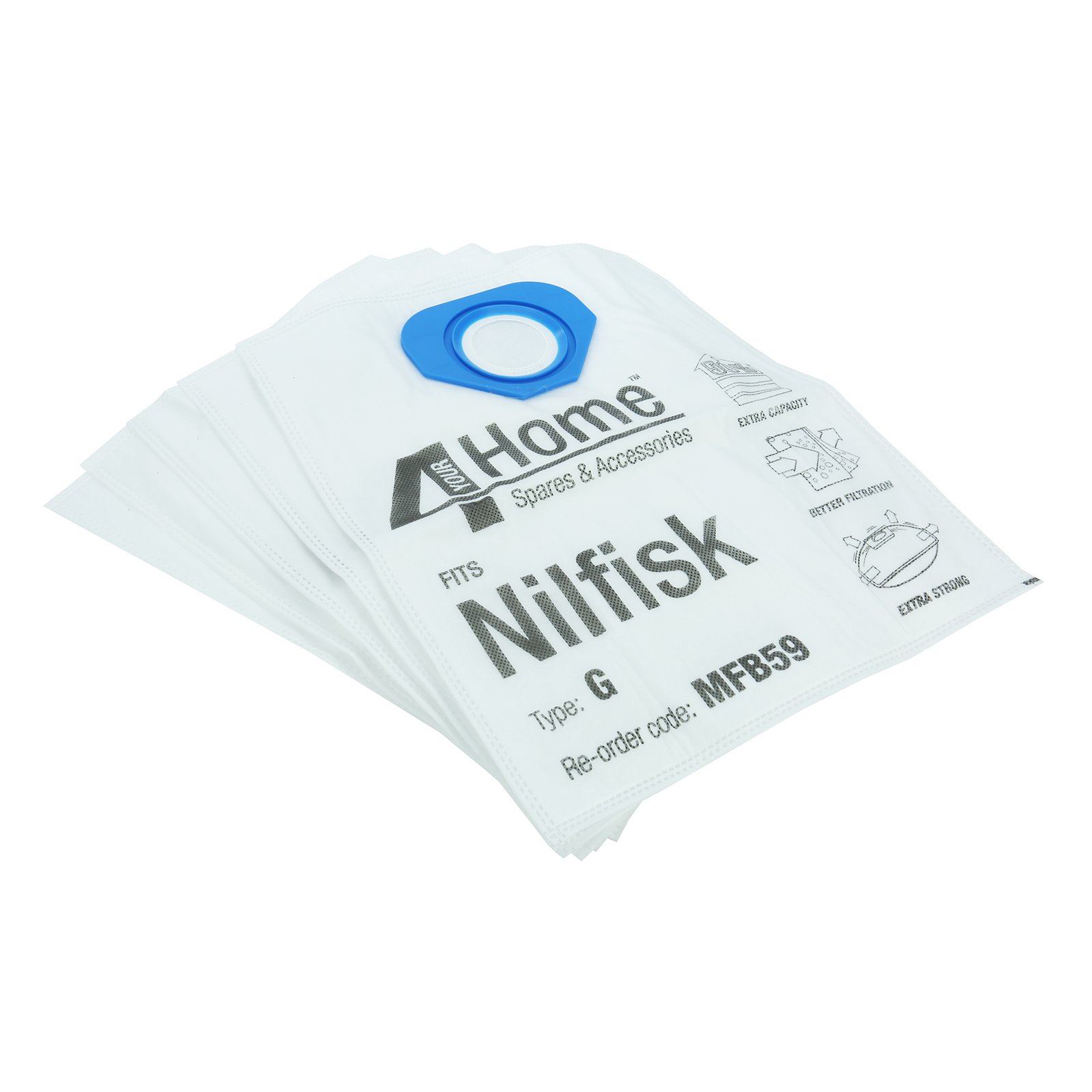 Masterpart White Extra Strong Microfibre Cloth Dust Bags For Nilfisk Tub Vacuum Cleaners