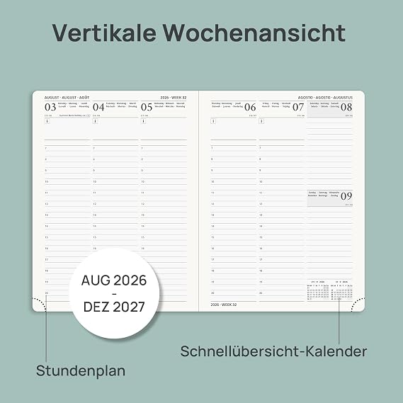 POPRUN Calendar 2026 2027 Weekly Planner Approx. A5 Softcover with PU