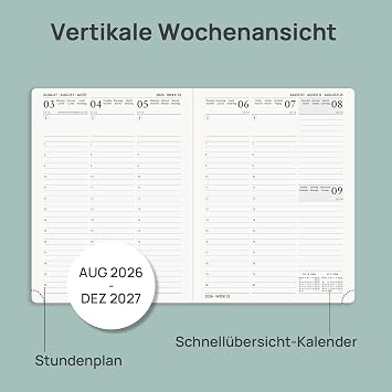 POPRUN Calendar 2026 2027 Weekly Planner Approx. A5 Softcover with PU