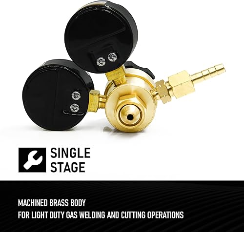 Miniatura 6 de RX WELD Regulador de acetileno CGA-200 Medidores de gas de soldadura Entrada trasera con salida de 916 "-18 y conector de manguera, mango de PC