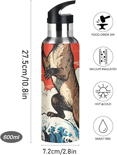 Miniatura 9 de Japanese Ocean Sea Waves Cat Leakproof Water Bottles With Straws Leak-proof Double-Wall Vacuum Insulation for Sport Gym Outdoor Travel School 20 OZ