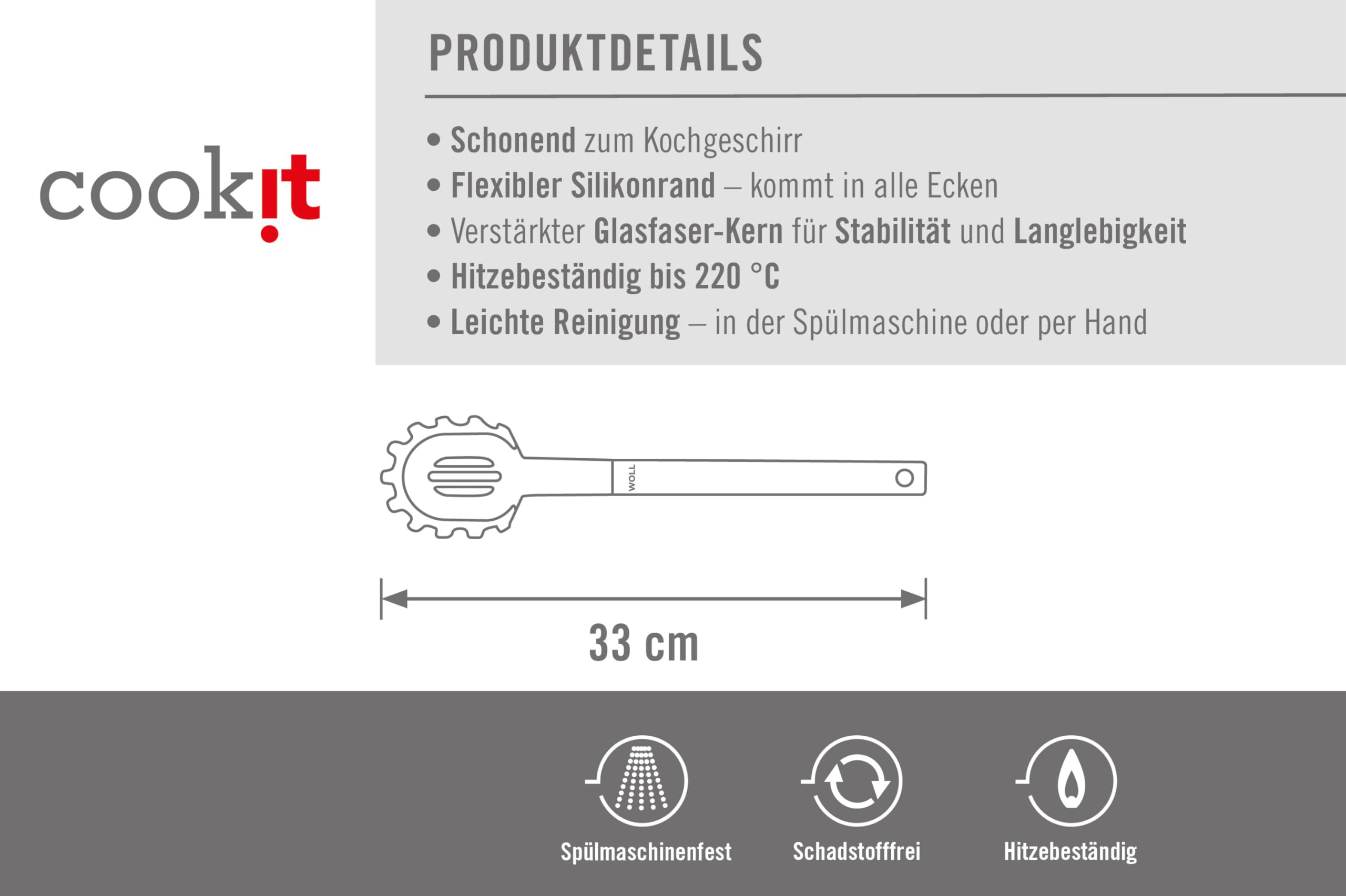 Woll Cook-It, łyżka do makaronu, z silikonowym uchwytem Easyy, 6 cm szerokości, 32 cm długości, odporna na wysoką temperaturę do 220°, nadaje się do mycia w zmywarce