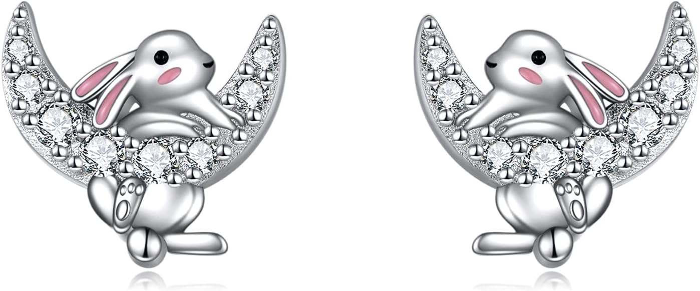 VONALA Sterling Silver Cat / Cow / Pig / Bunny / Squirrel / Giraffe / Highland Cow / Lion / Chicken / Ladybug / Star / Moon Stud Earrings for Women Cute Animal Post Earrings Hypoallergenic Animal Jewelry Gift for Teens Girls